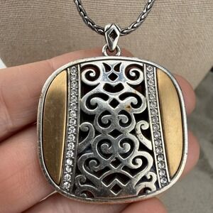 Brighton Necklace Shadow Play  Silver Tone Reversible Pendant 18" READ